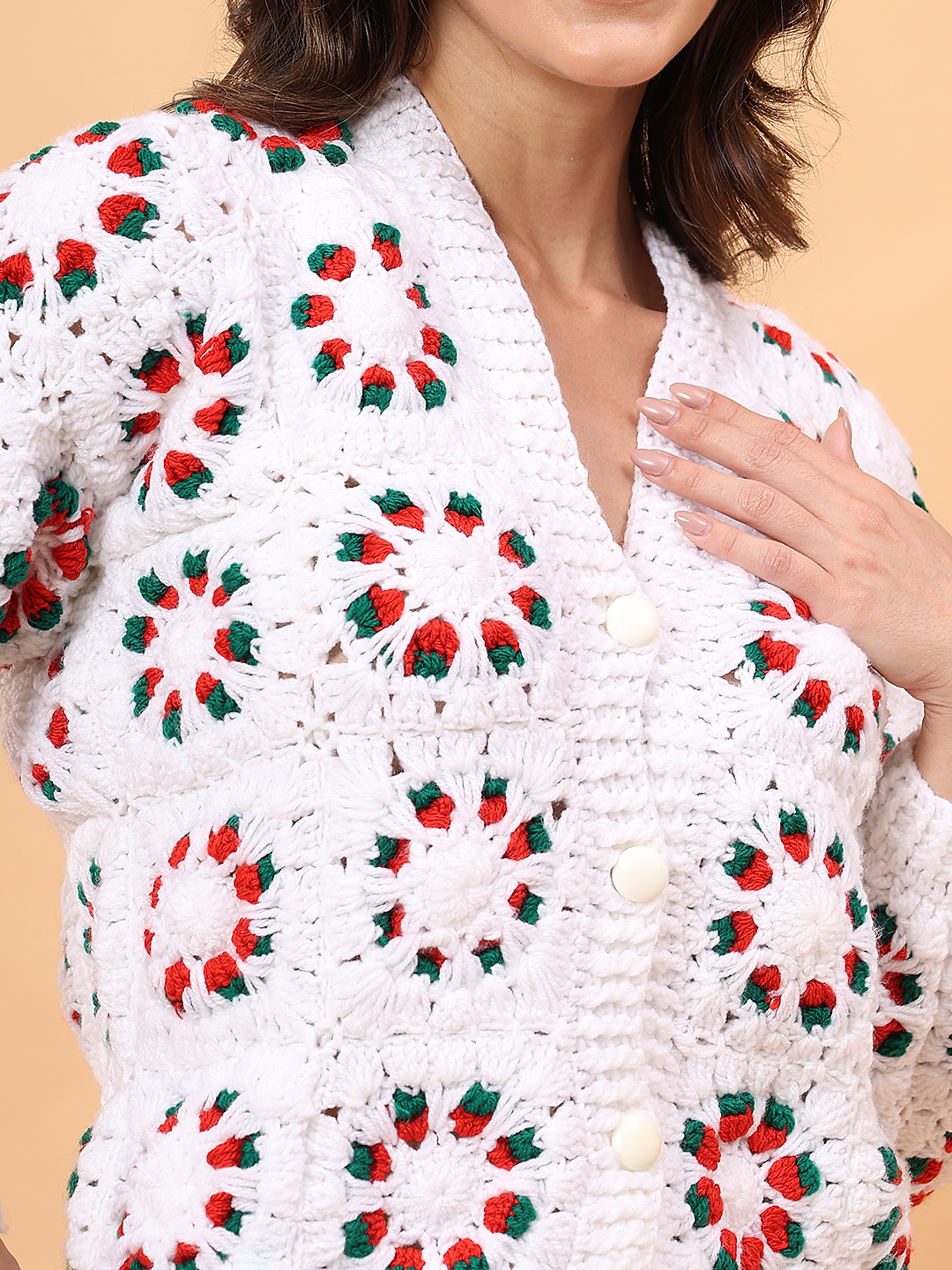 Velvery Self Design Sweater - White