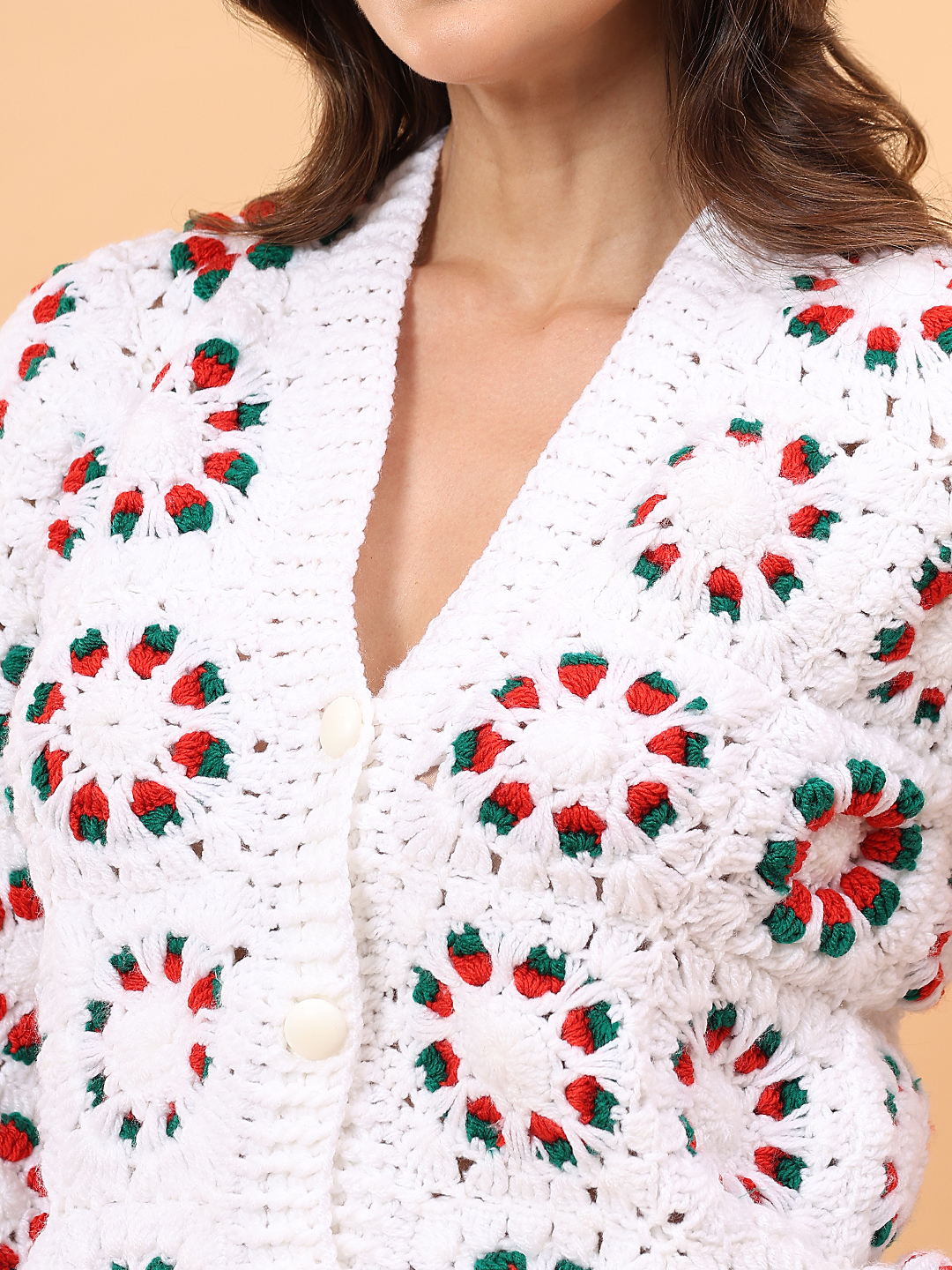 Velvery Self Design Sweater - White