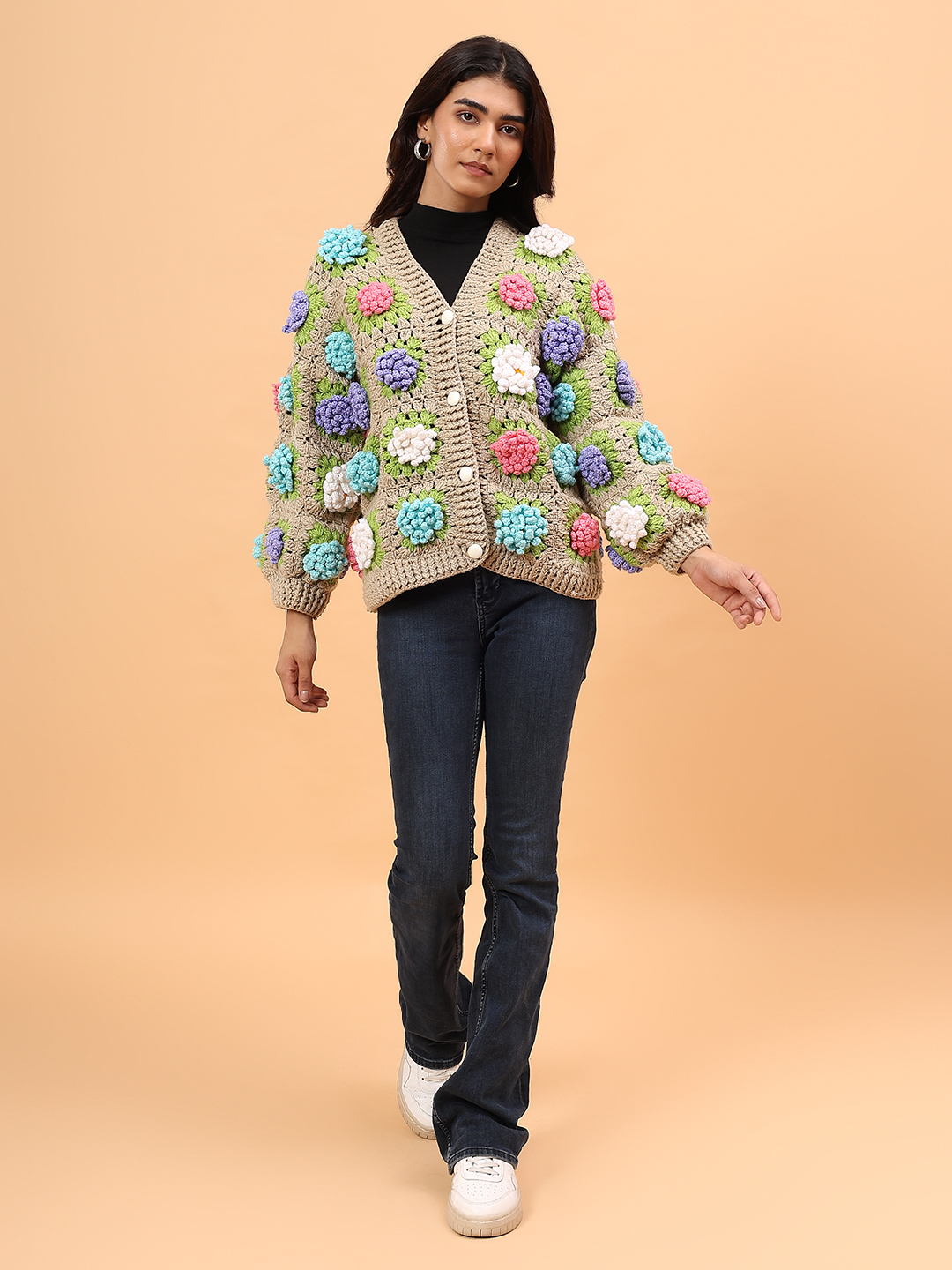 Velvery Colorful Floral Sweater - Beige