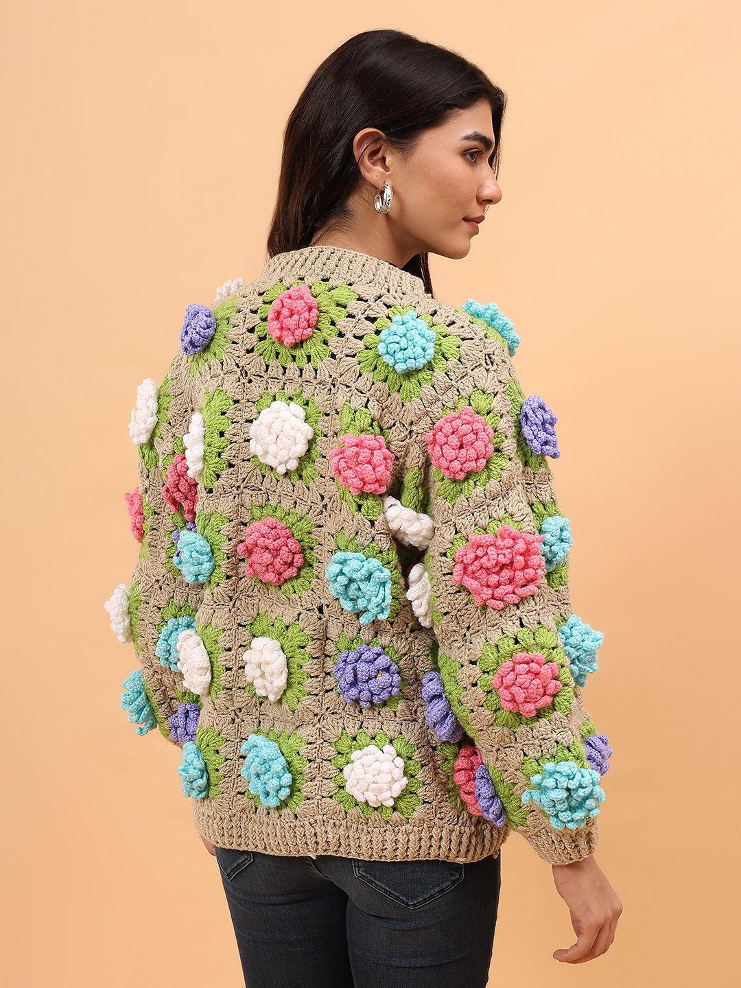 Velvery Colorful Floral Sweater - Beige