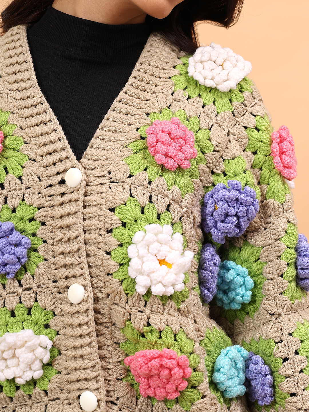 Velvery Colorful Floral Sweater - Beige