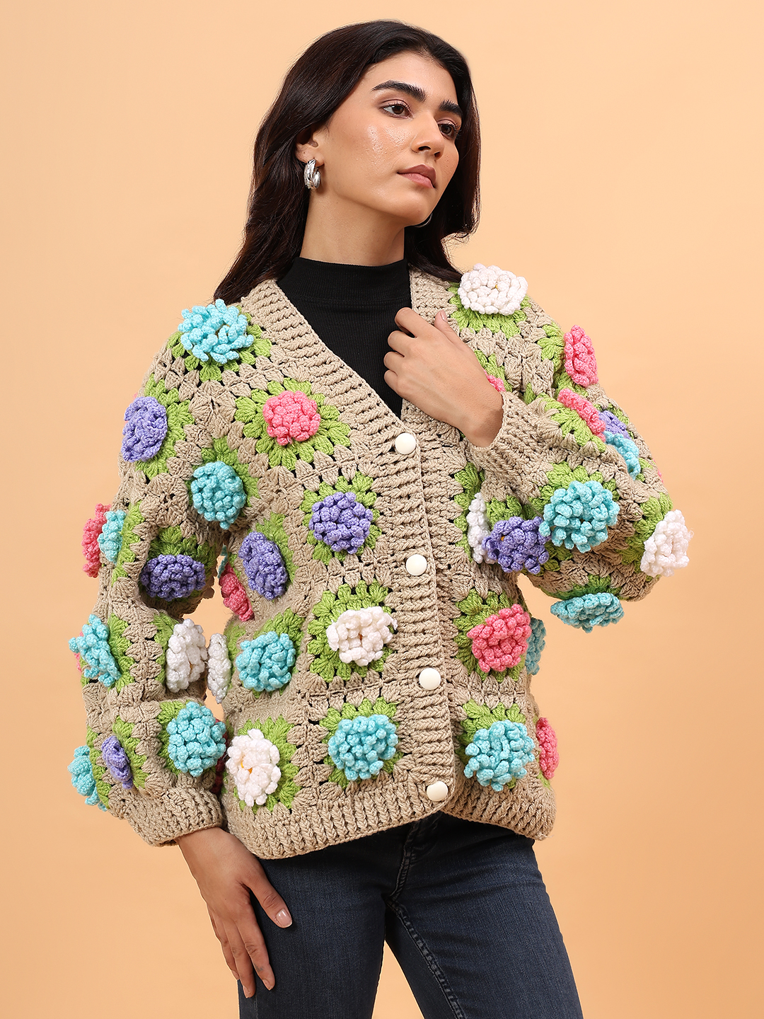 Velvery Colorful Floral Sweater - Beige