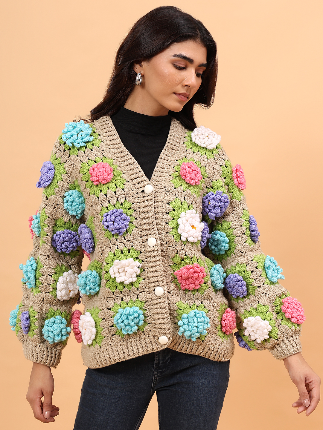 Velvery Colorful Floral Sweater - Beige