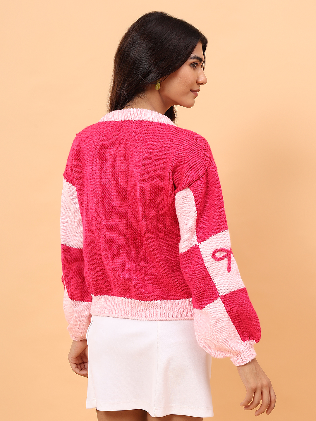 Handknitted Bow Pullover - Pink
