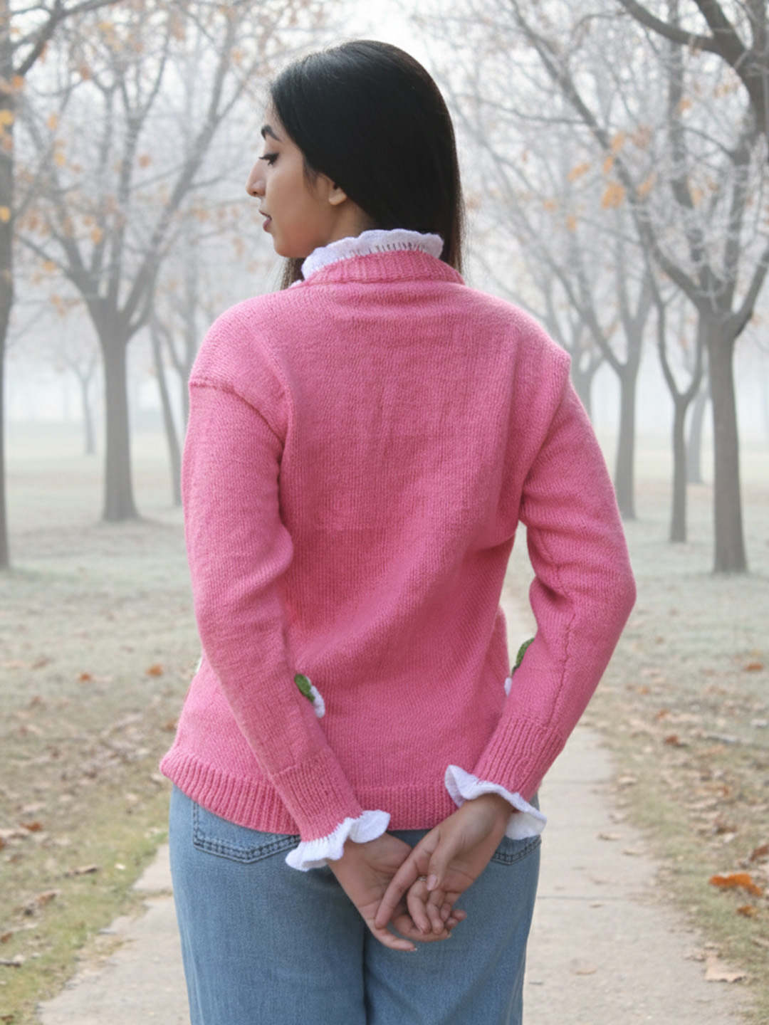 Velvery Floral Applique Long Cardigan - Pink