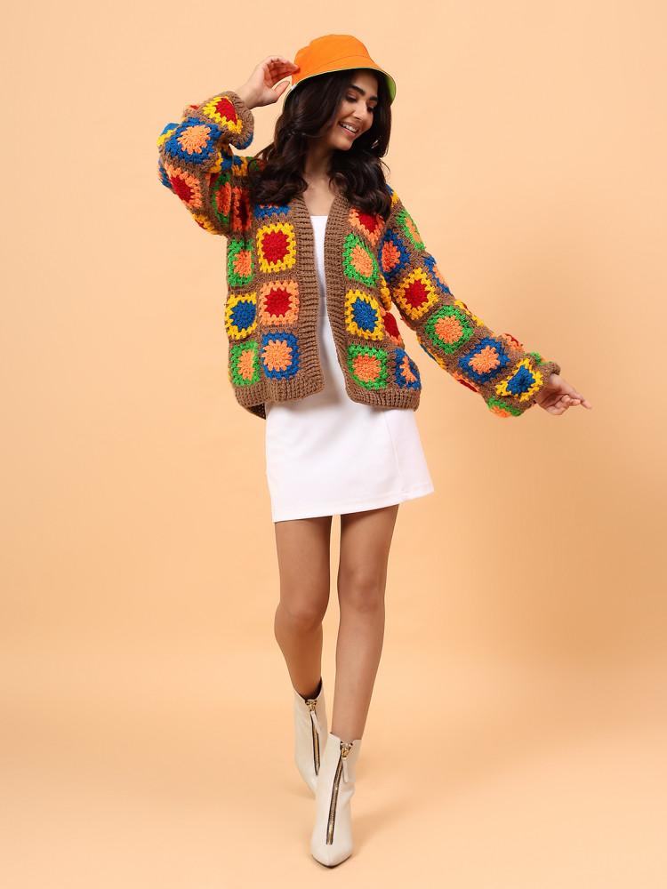 Image of Colorful Granny Square Cardigan - Multicolor