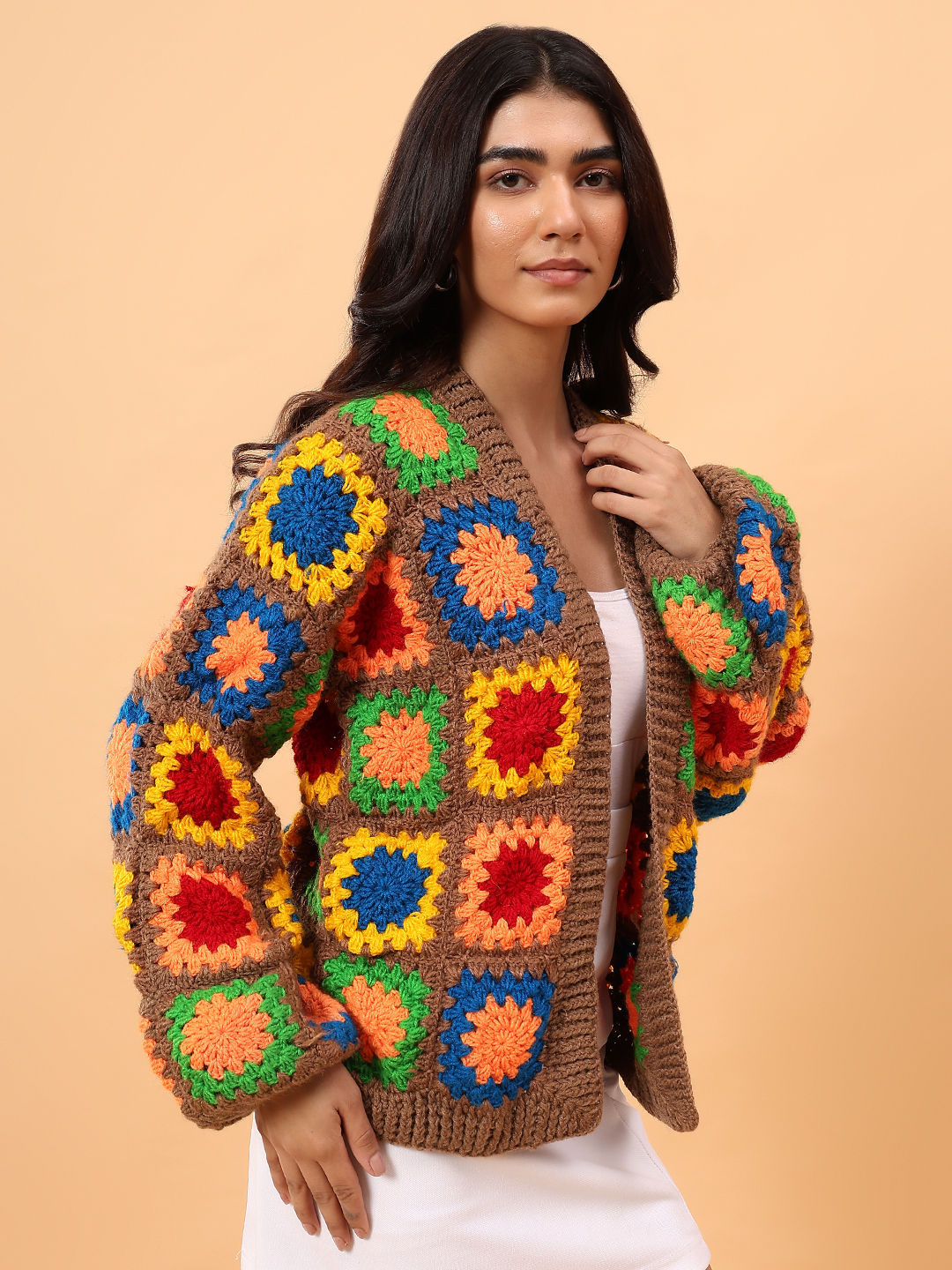 Colorful Granny Square Cardigan - Multicolor