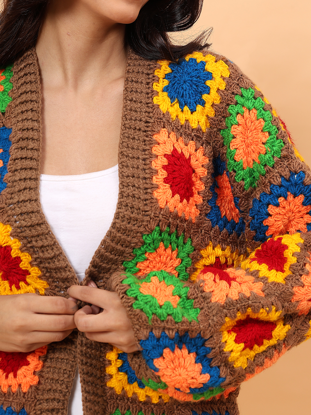 Colorful Granny Square Cardigan - Multicolor