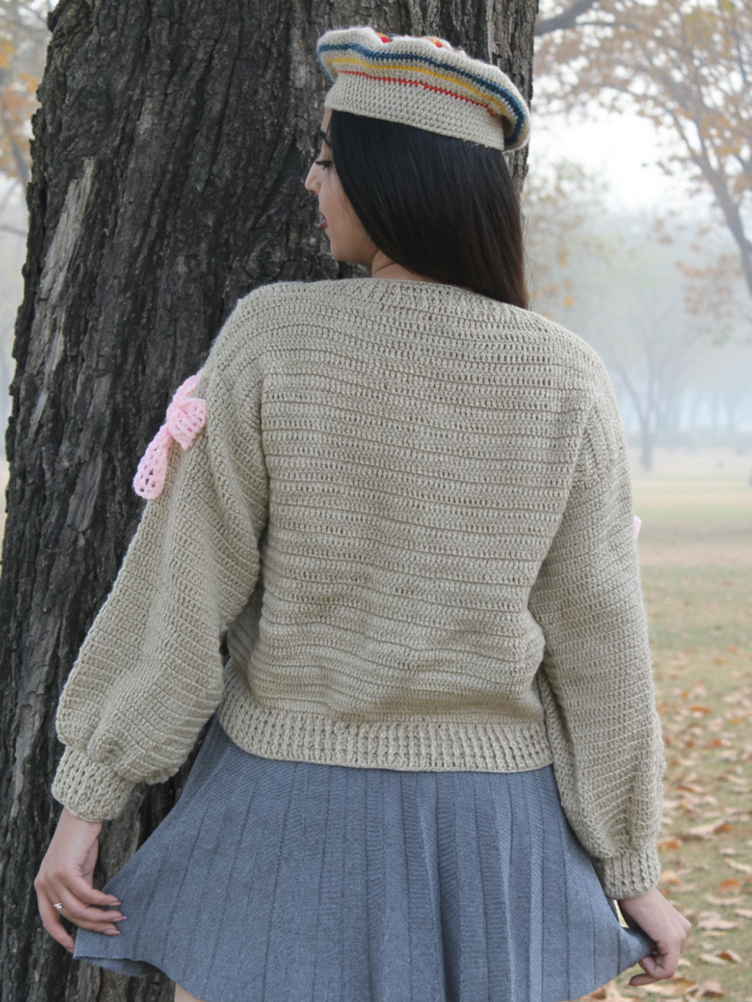 Velvery Bow Detailed Cardigan - Beige