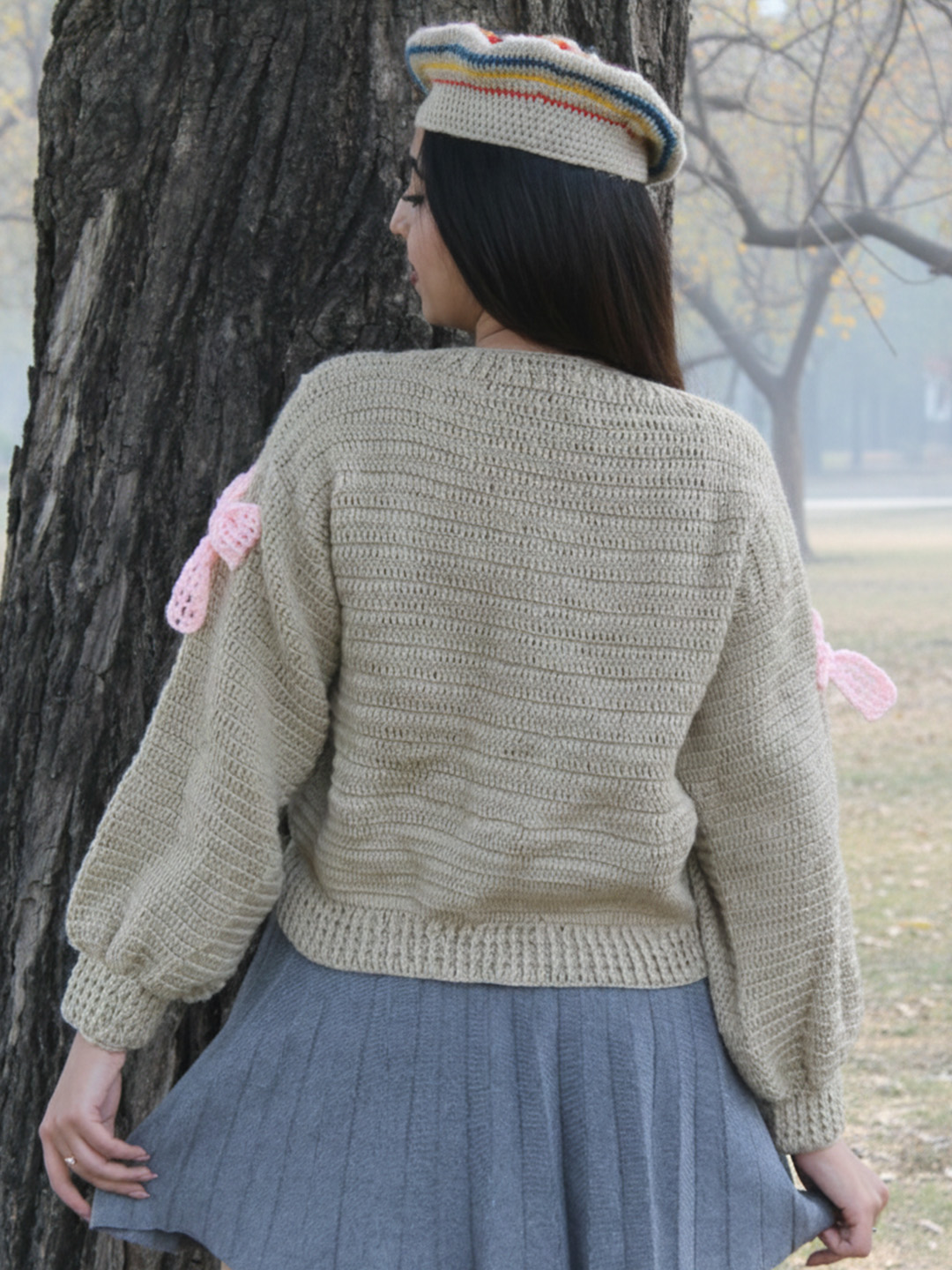 Velvery Bow Detailed Cardigan - Beige