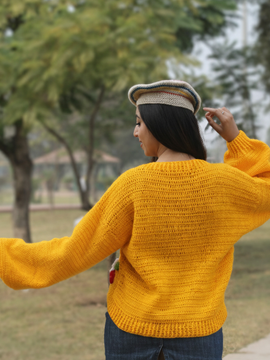 Velvery Crochet Floral Applique Cardigan - Yellow