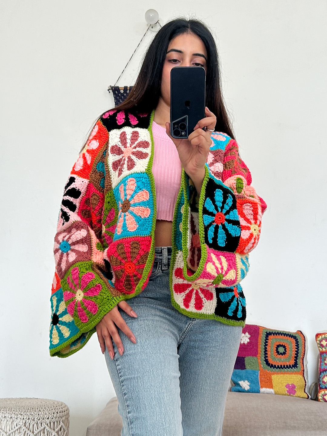 Floral Oversize Crochet Cardigan
