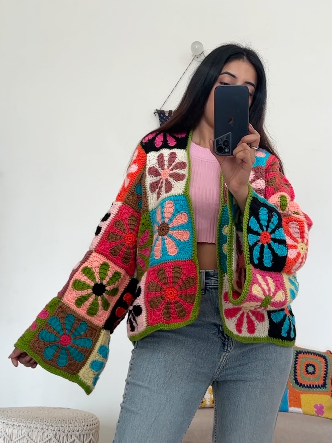 Floral Oversize Crochet Cardigan
