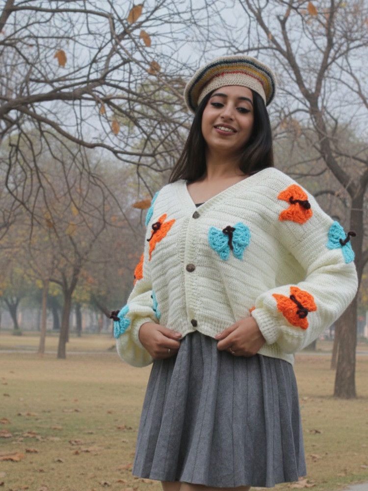 Image of Velvery Butterfly Applique Cardigan - Cream