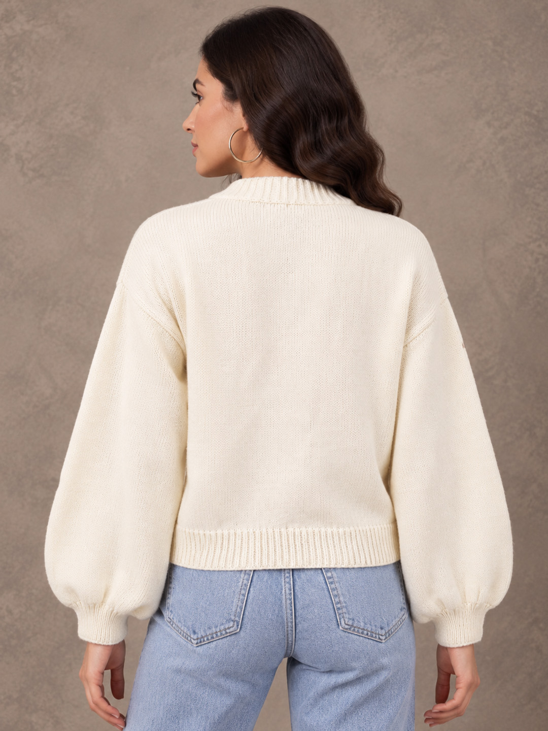 Velvery Floral Applique Cardigan - Cream