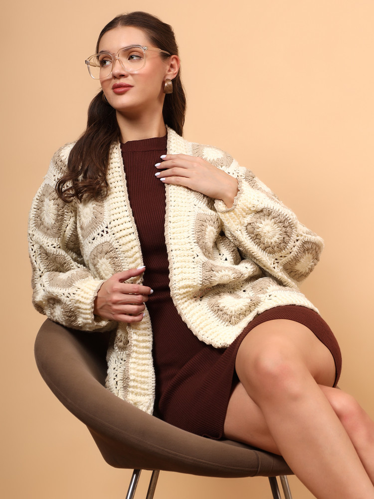Image of Velvery Granny Square Cardigan - Cream