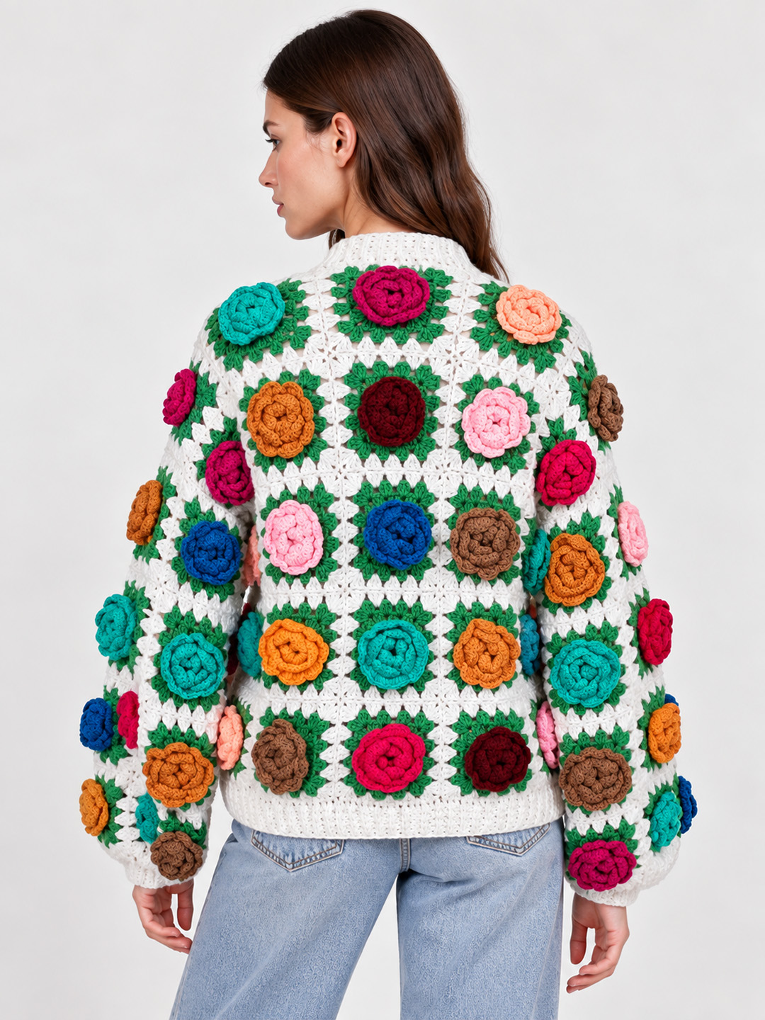 Velvery Crochet Floral Appliques detailed Cardigan - Multicolor
