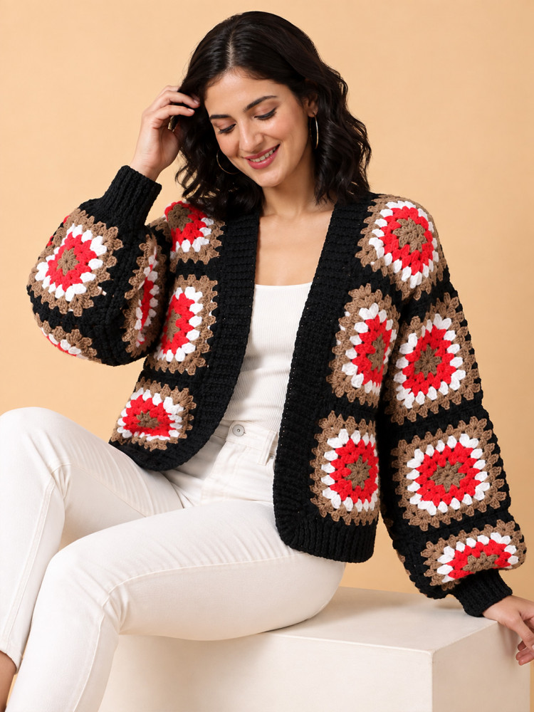 Image of Velvery Crochet Granny Square Cardigan - Multicolor