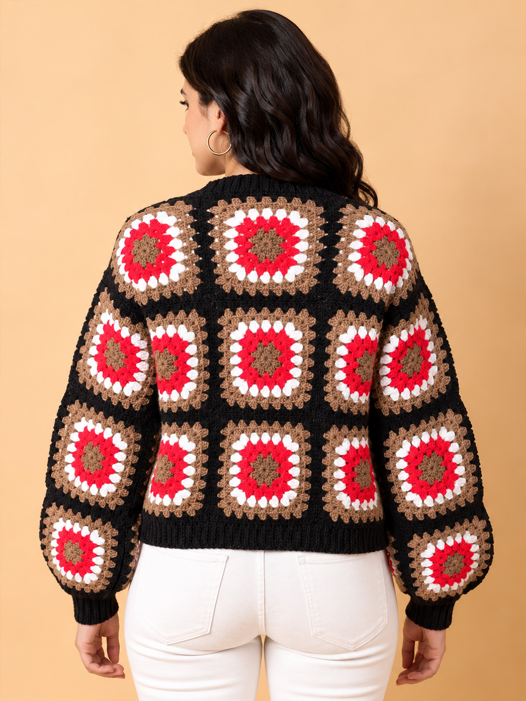 Velvery Crochet Granny Square Cardigan - Multicolor