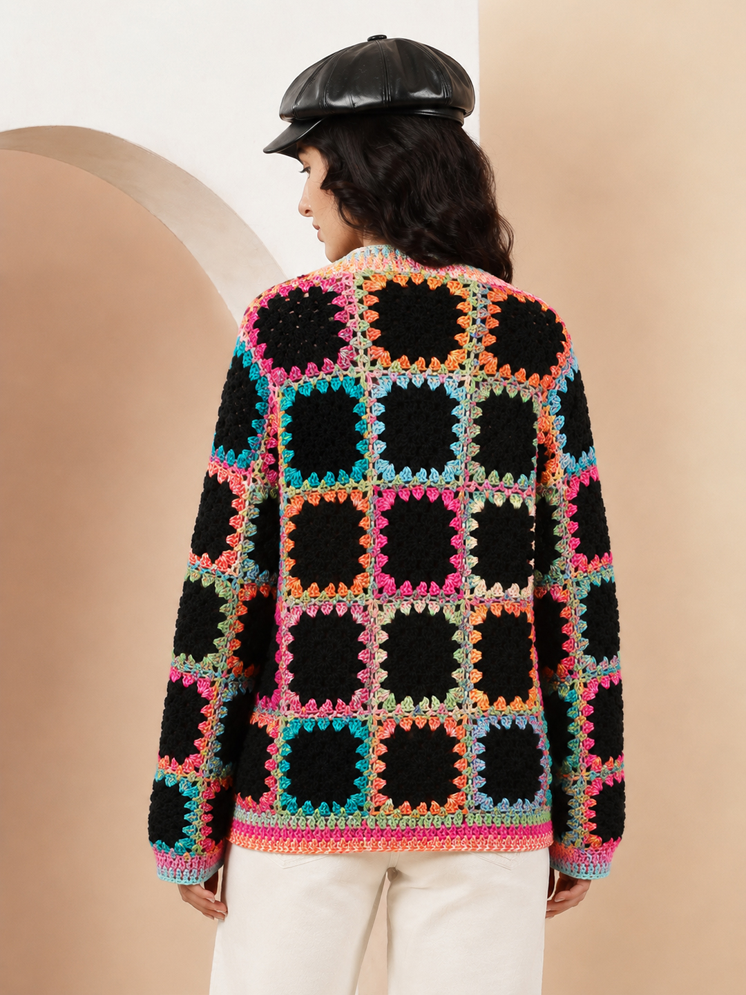 Velvery Crochet Granny Square Cardigan - Multicolor