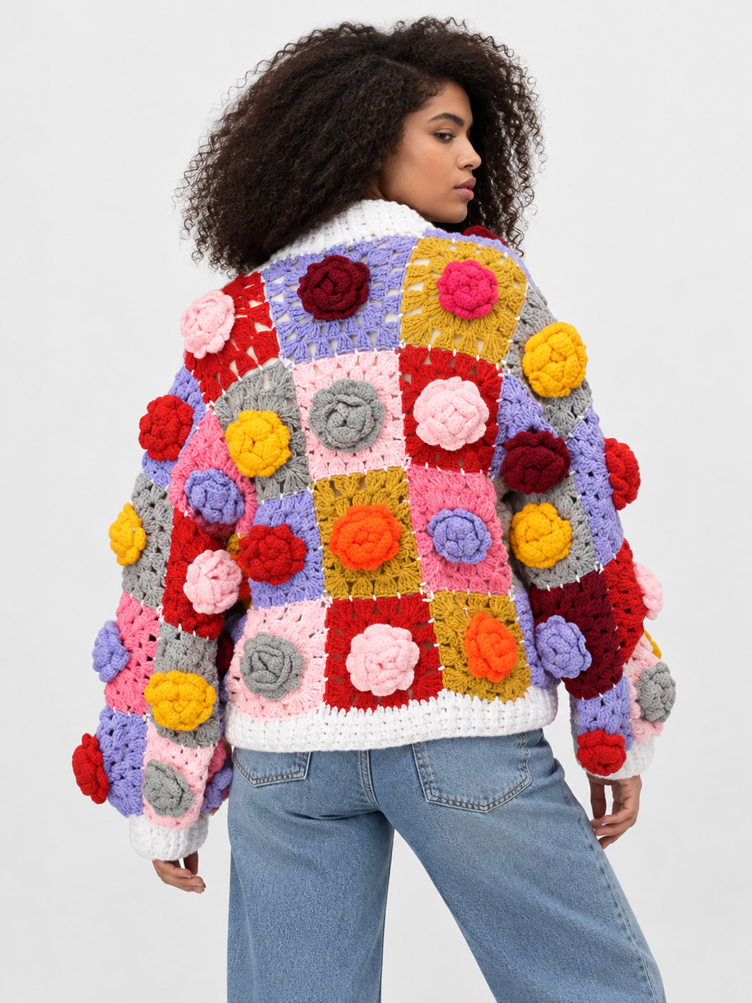 Velvery Crochet Floral Applique Cardigan - Multicolor