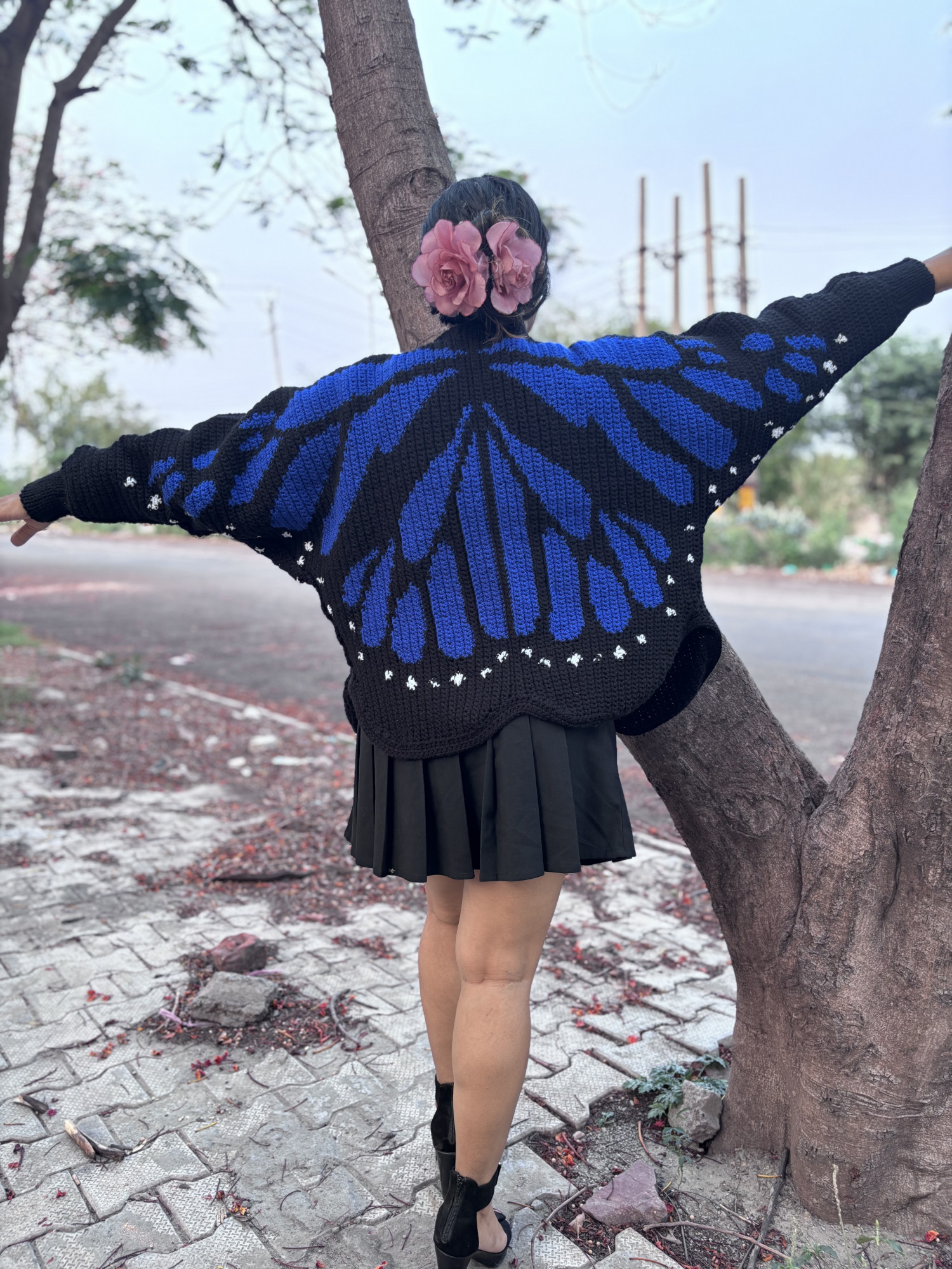 Velvery Monarch Butterfly Cardigan - Blue