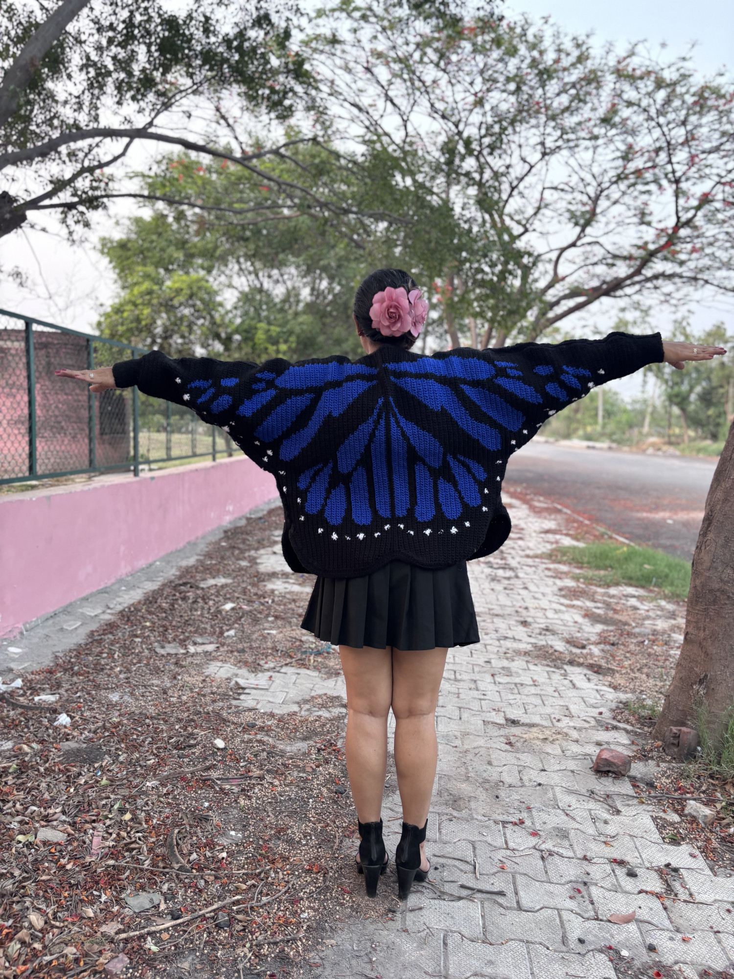 Velvery Monarch Butterfly Cardigan - Blue