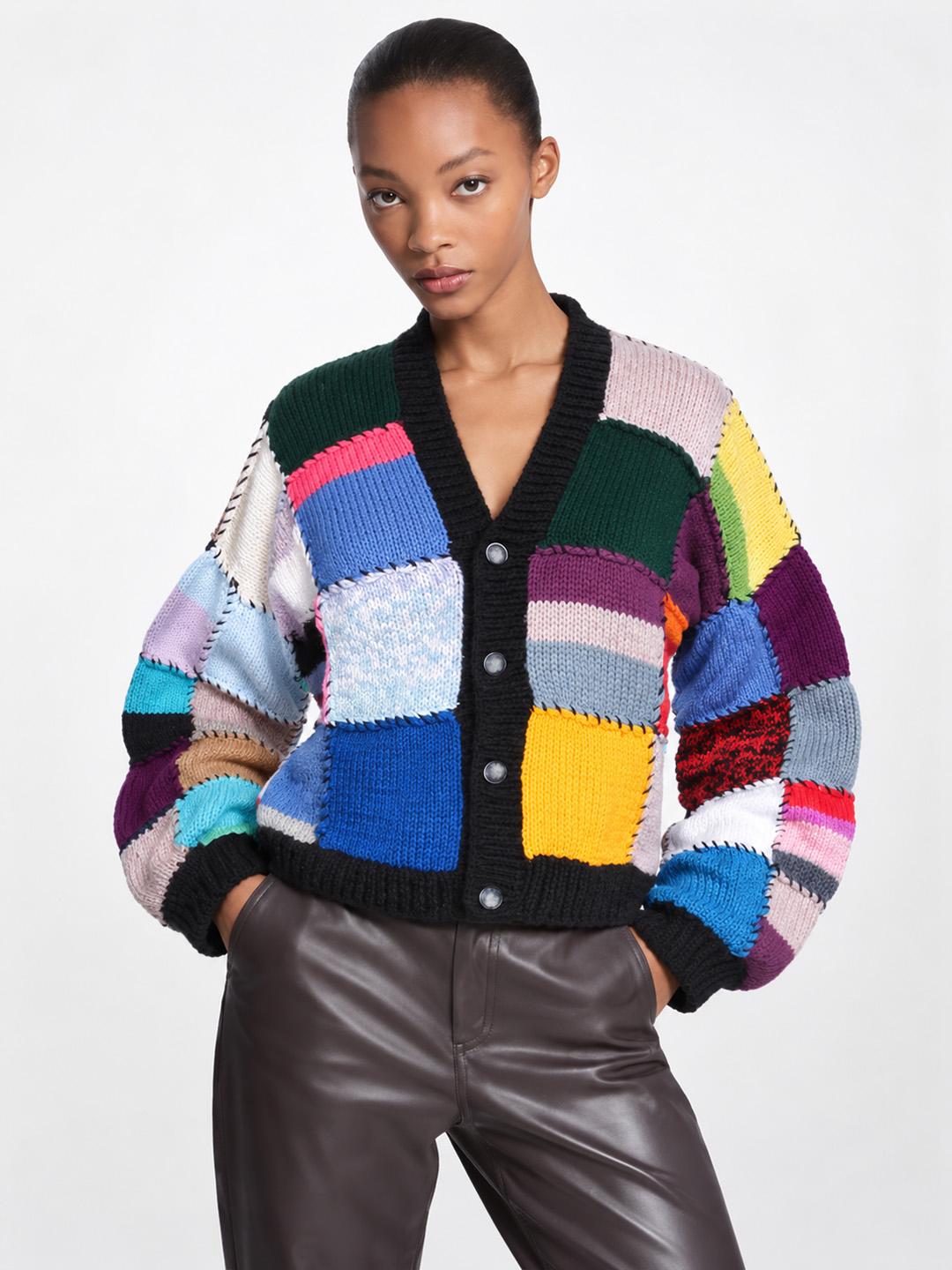 Velvery Knitted Patchwork Cardigan - Multicolor