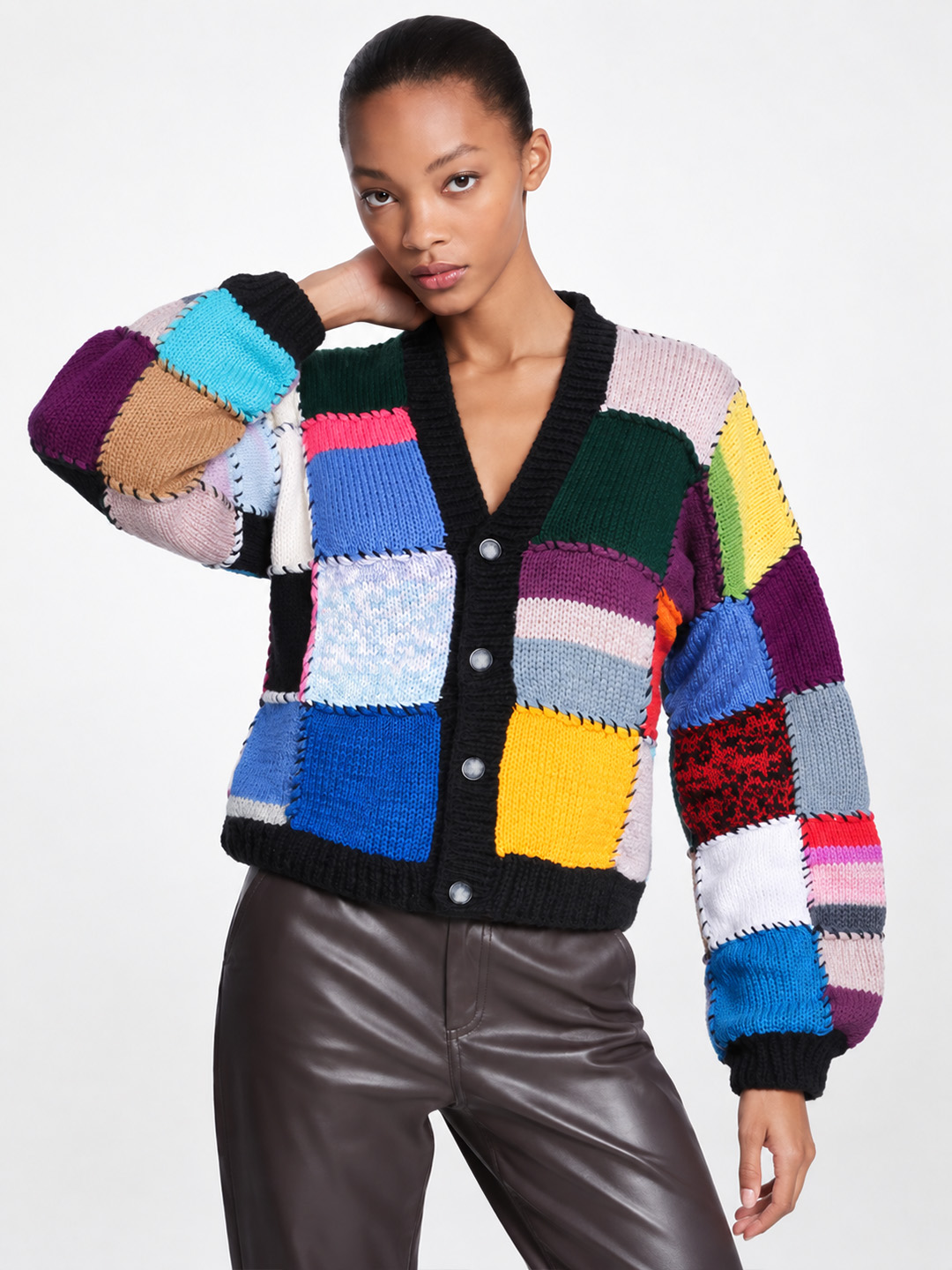 Velvery Knitted Patchwork Cardigan - Multicolor
