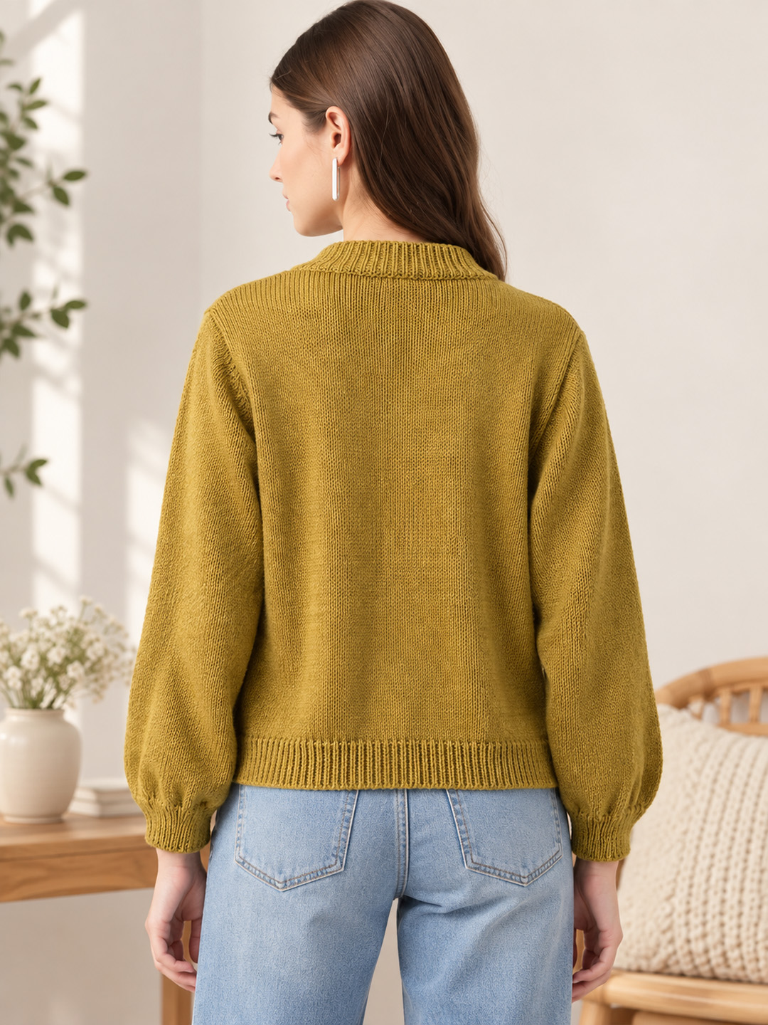 Velvery Knitted 3D Sunflower Applique Cardigan - Mustard