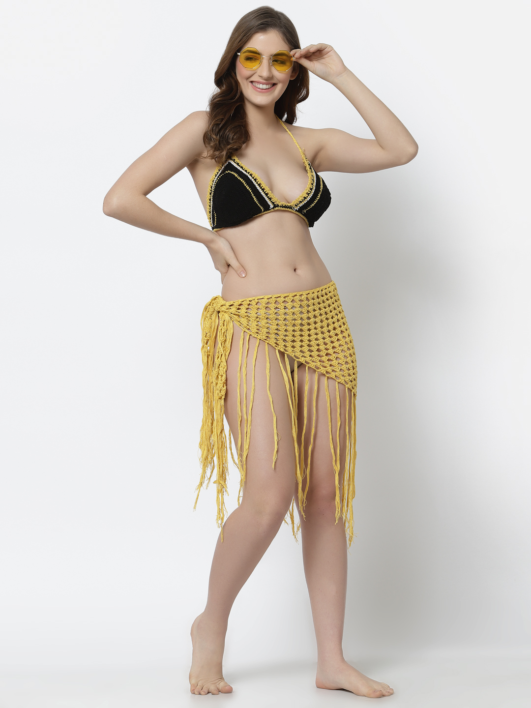 Velvery Crochet Tassel Detail Sarong for Women - Yellow