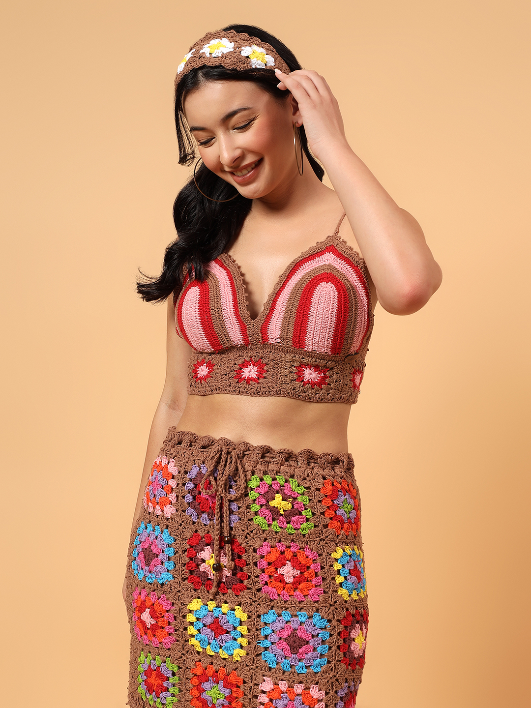 Crochet Beach Skirt  Brown