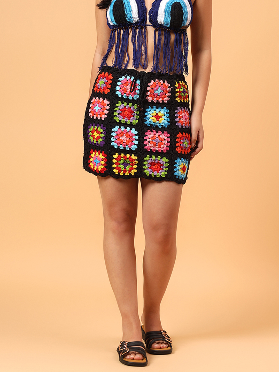 Boho Crochet Skirt  Black