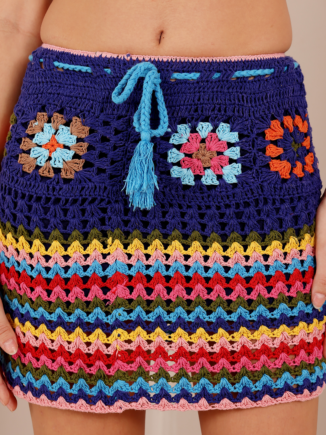Crochet Granny Square Mini Length Crochet Skirt
