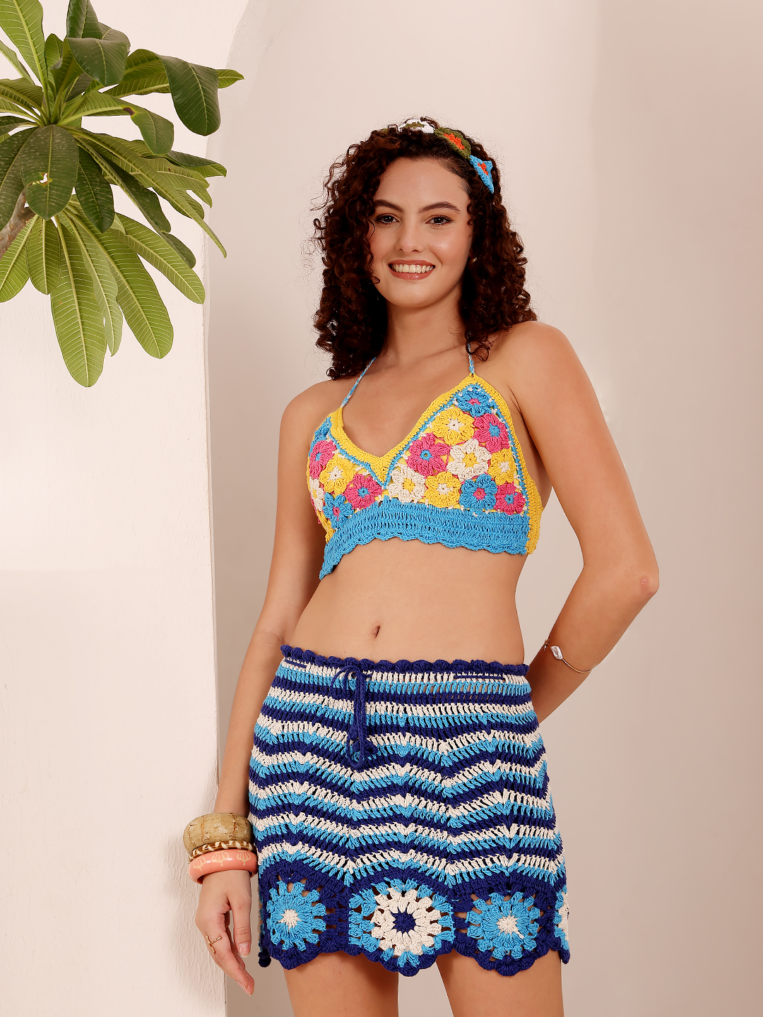 Floral Zigzag Crochet Mini Skirt