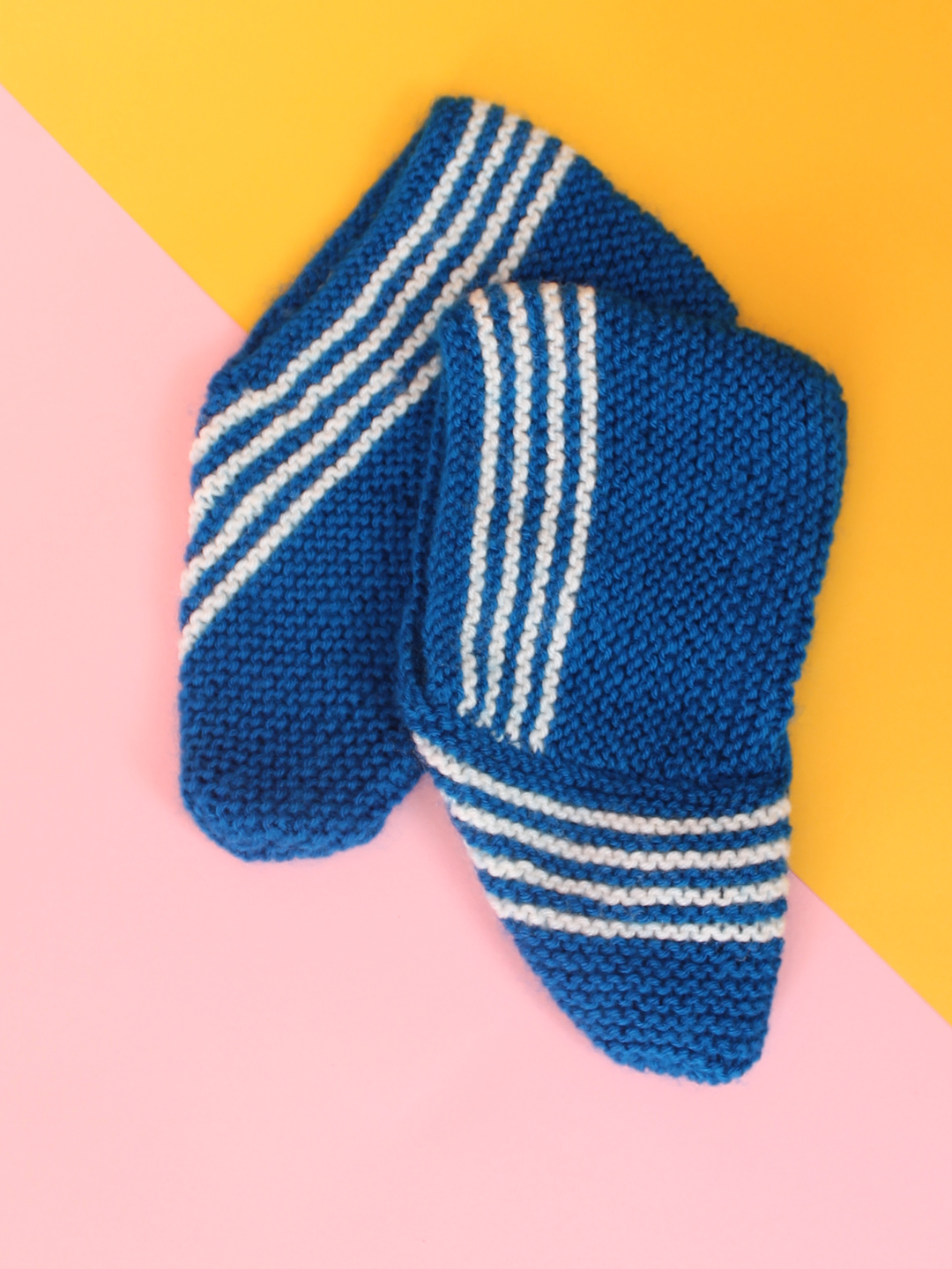 Velvery Handmade Knitted Womens Striped Design Socks-Blue