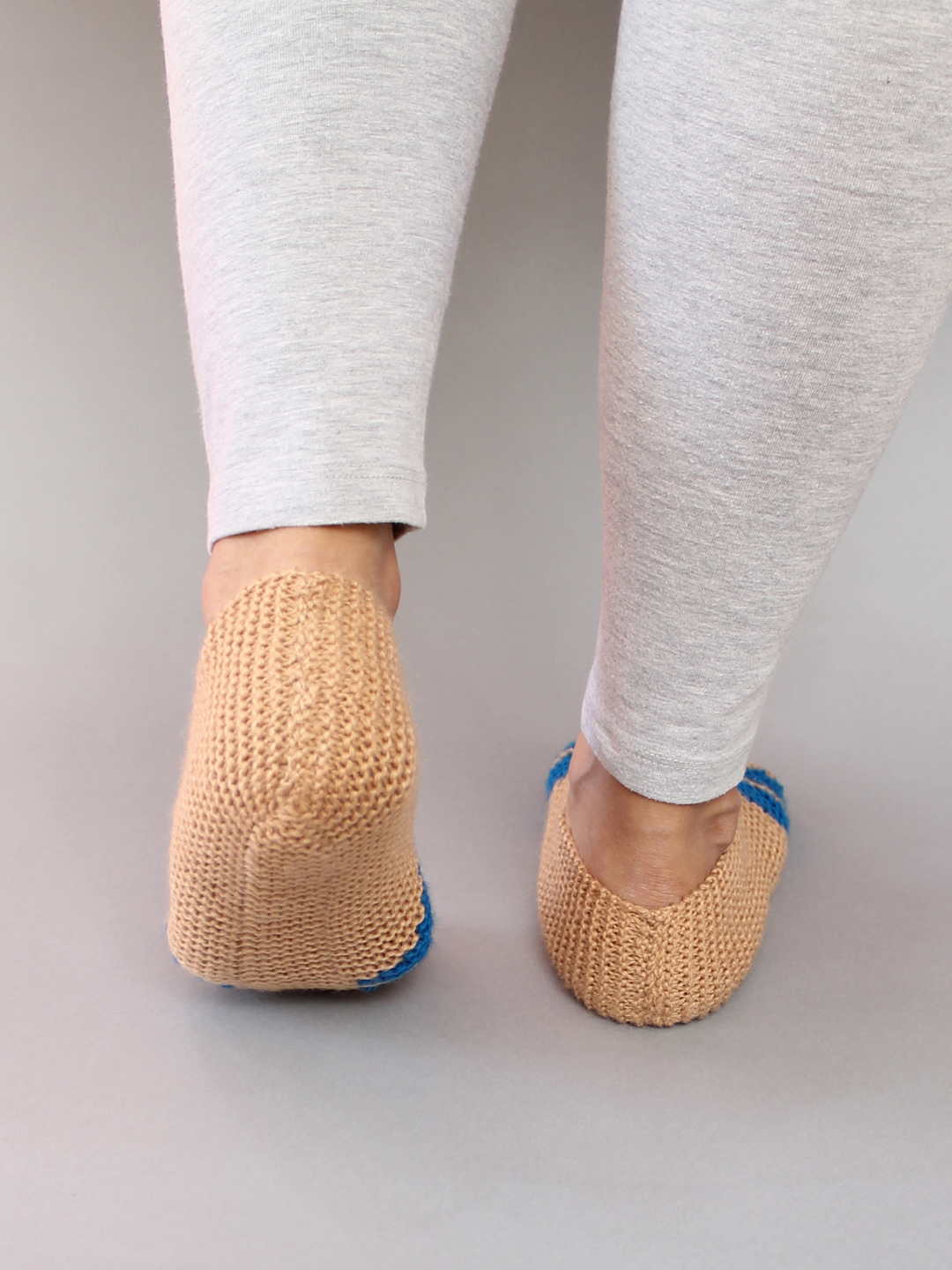 Velvery Handmade Knitted Womens Self Design Socks-Beige
