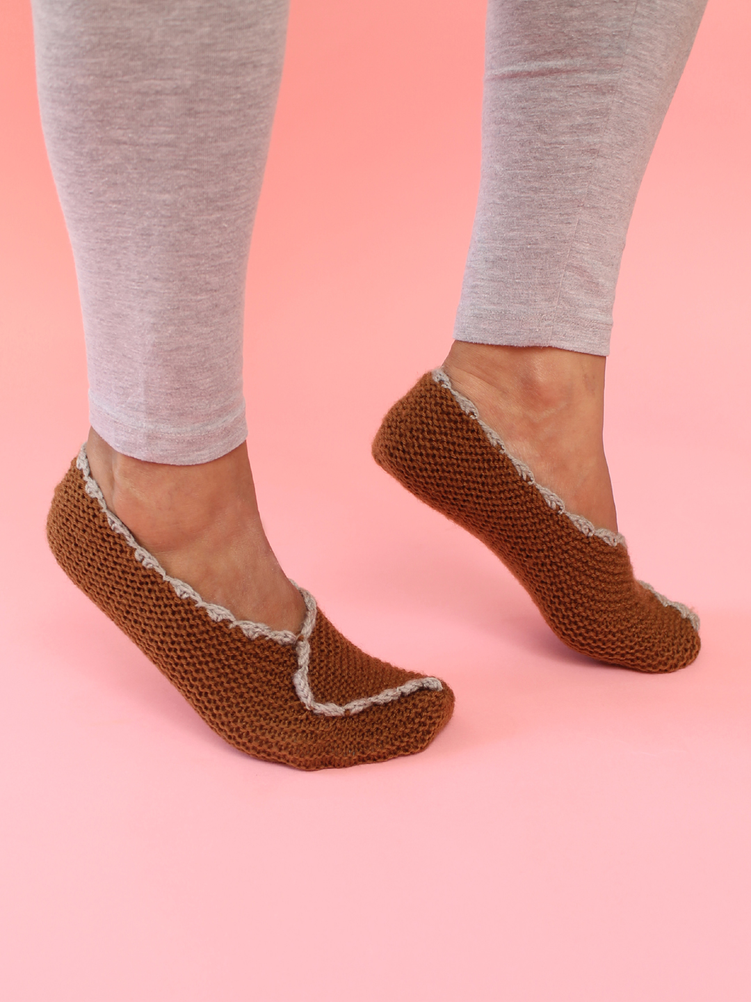 Velvery Handmade Knitted Womens Self Design Socks-Brown