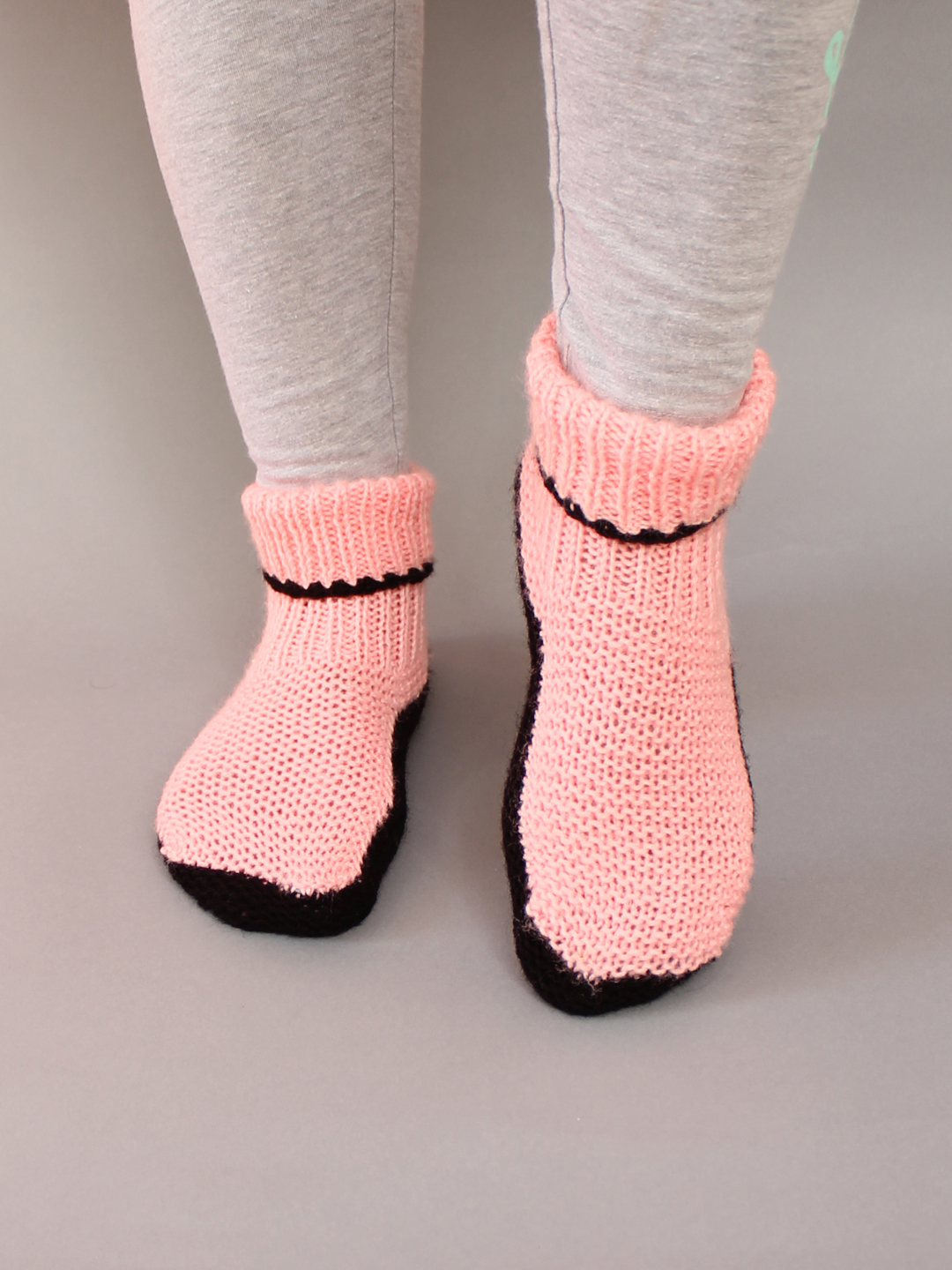 Velvery Handmade Knitted Womens Self Design Ankle Length Socks-Pink