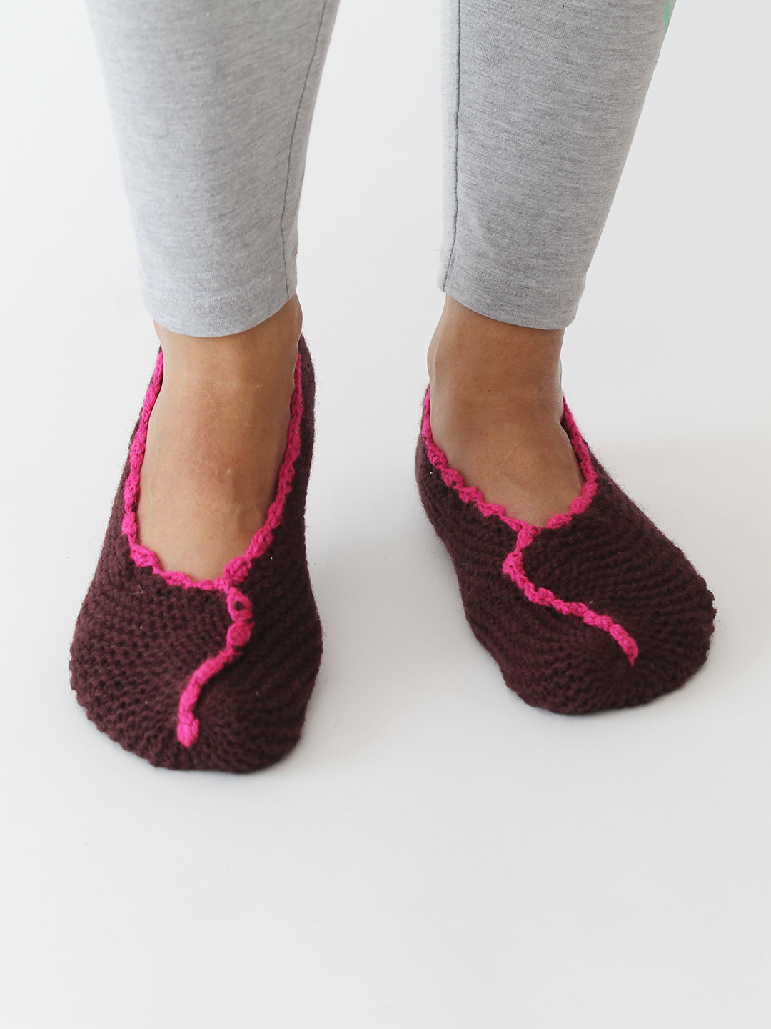 Velvery Handknitted Self Design Socks - Brown