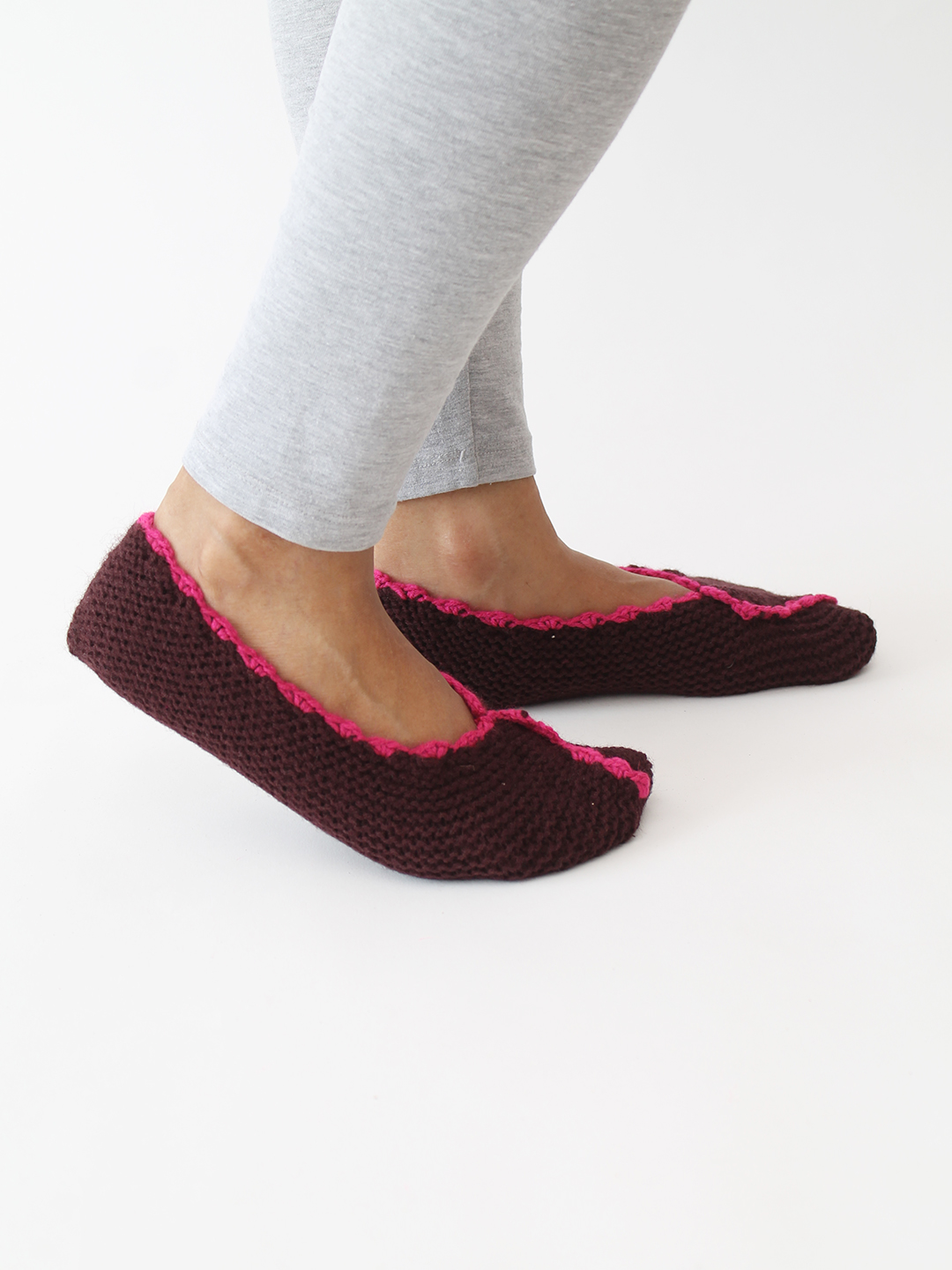 Velvery Handknitted Self Design Socks - Brown