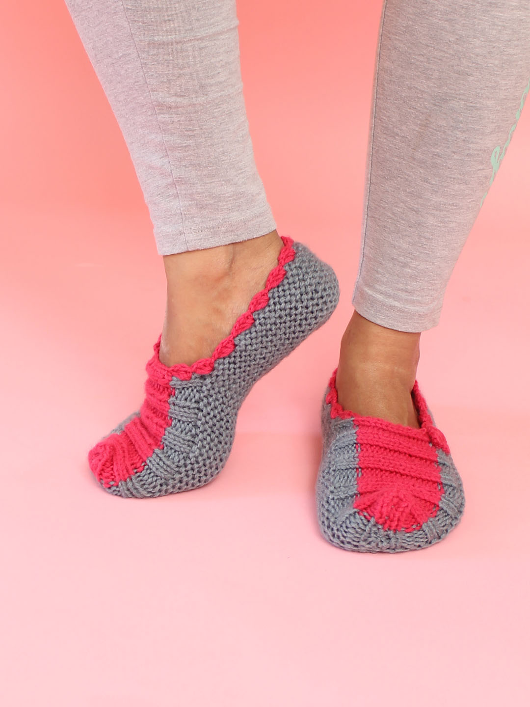 Velvery Handknitted Womens Dual Colour Socks-Grey