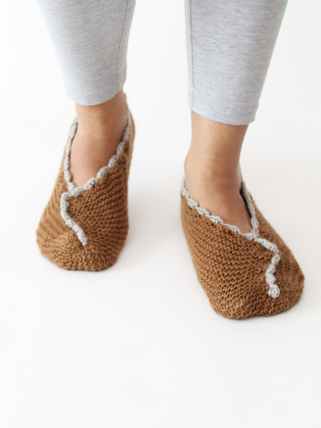 Velvery Handknitted Self Design Socks - Brown