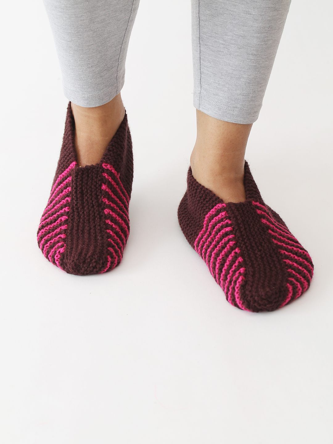 Velvery Handknitted Striped Socks - Brown