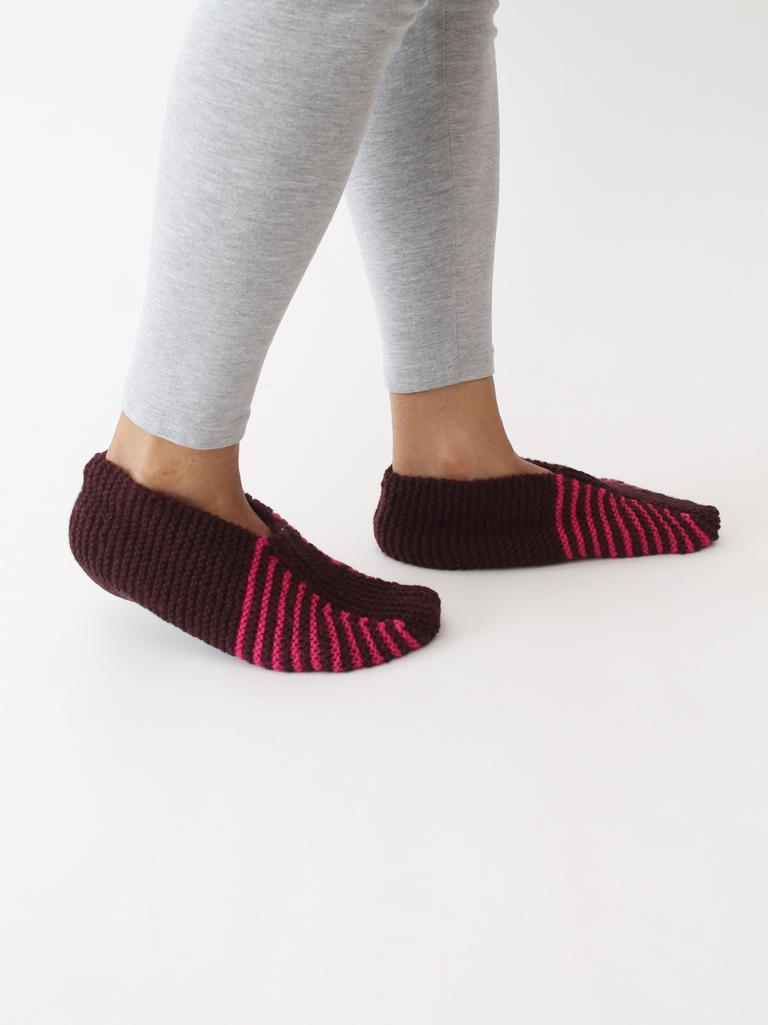 Velvery Handknitted Striped Socks - Brown