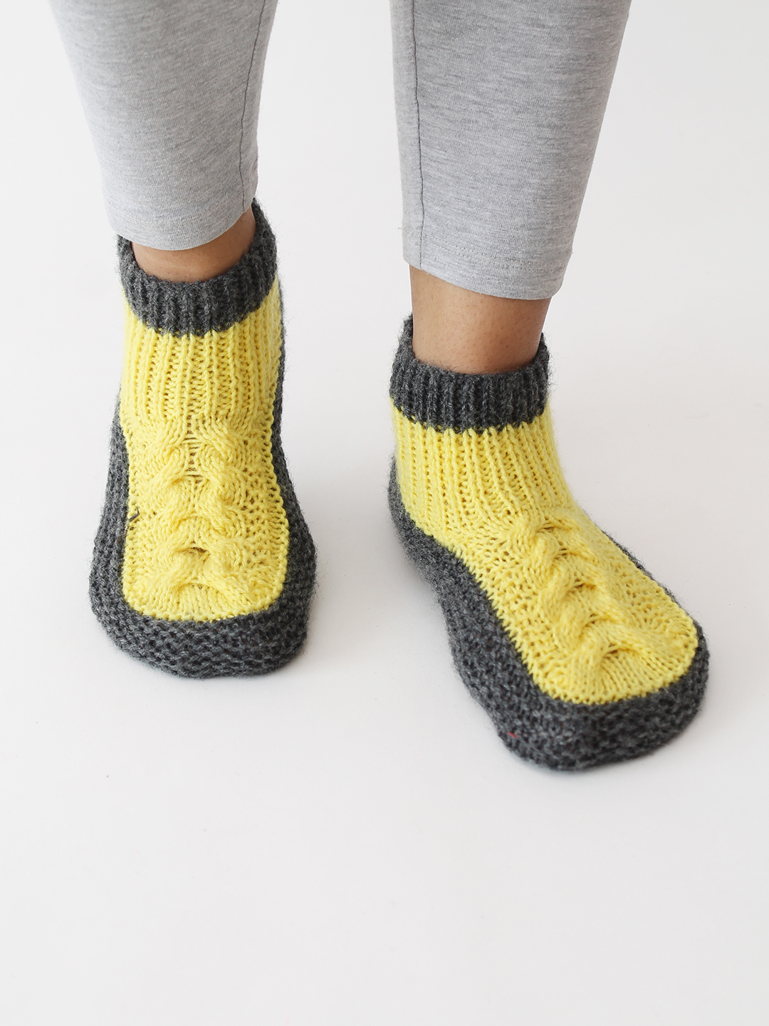 Velvery Handknitted Cable Knit Socks - Yellow