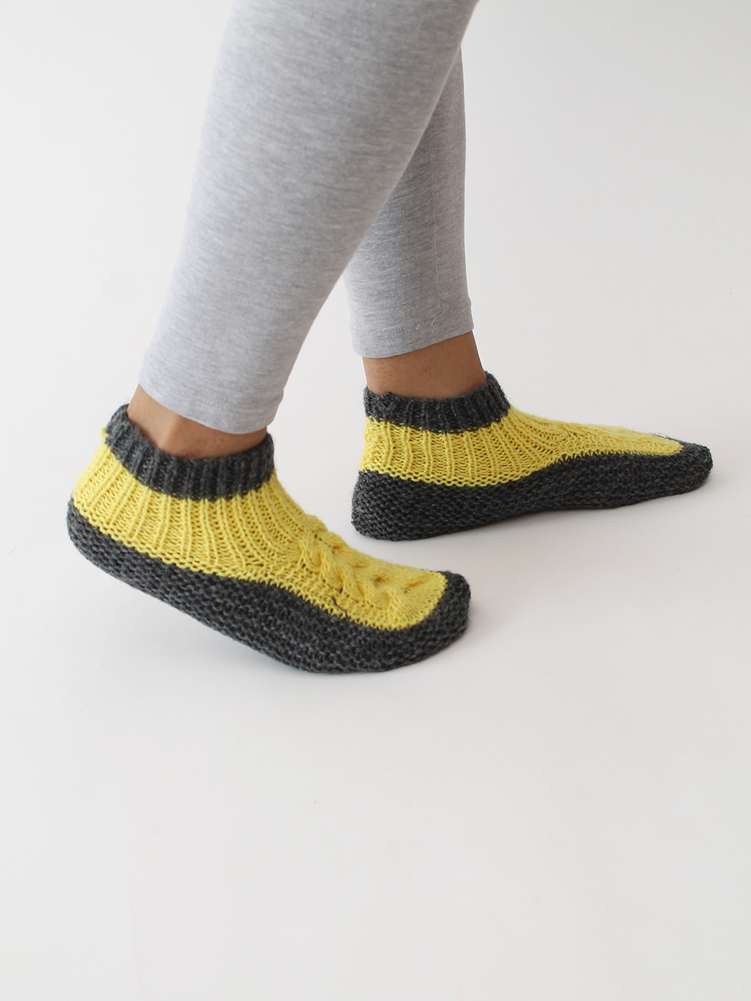 Velvery Handknitted Cable Knit Socks - Yellow
