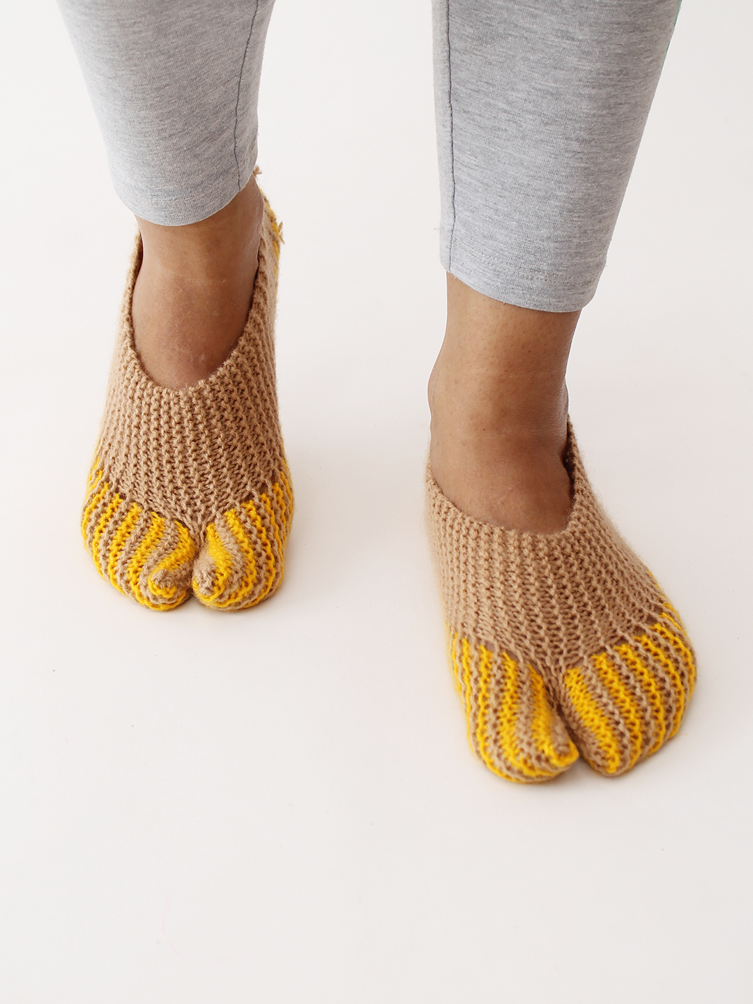 Velvery Handknitted Self Design Socks - Beige