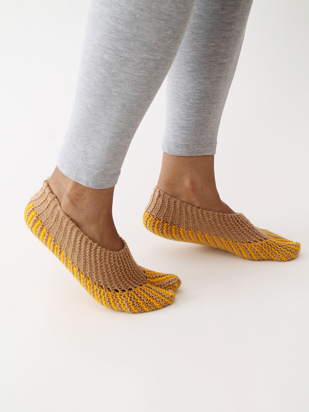 Velvery Handknitted Self Design Socks - Beige