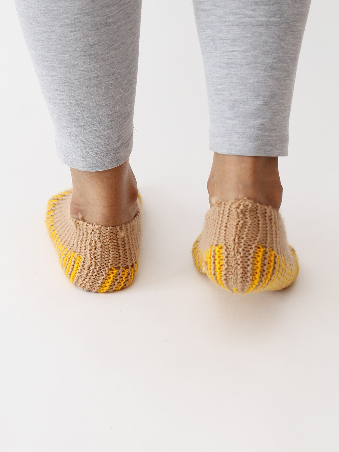 Velvery Handknitted Self Design Socks - Beige